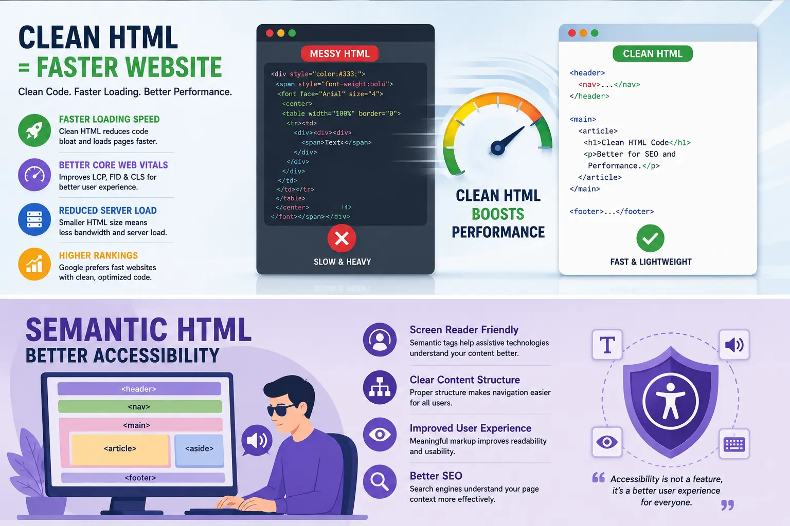 Clean HTML improves website loading speed